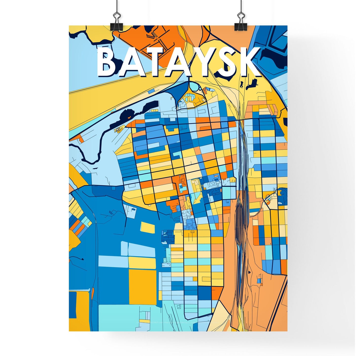 BATAYSK RUSSIA Vibrant Colorful Art Map Poster Blue Orange