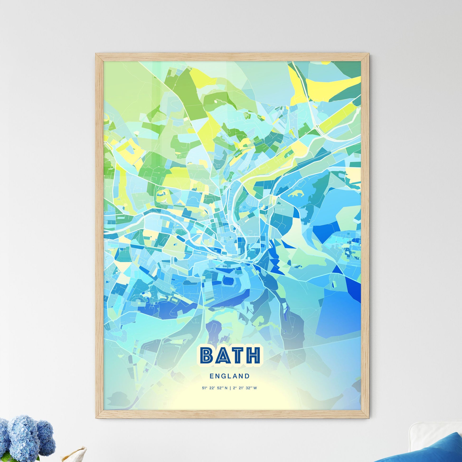 Colorful Bath England Fine Art Map Cool Blue