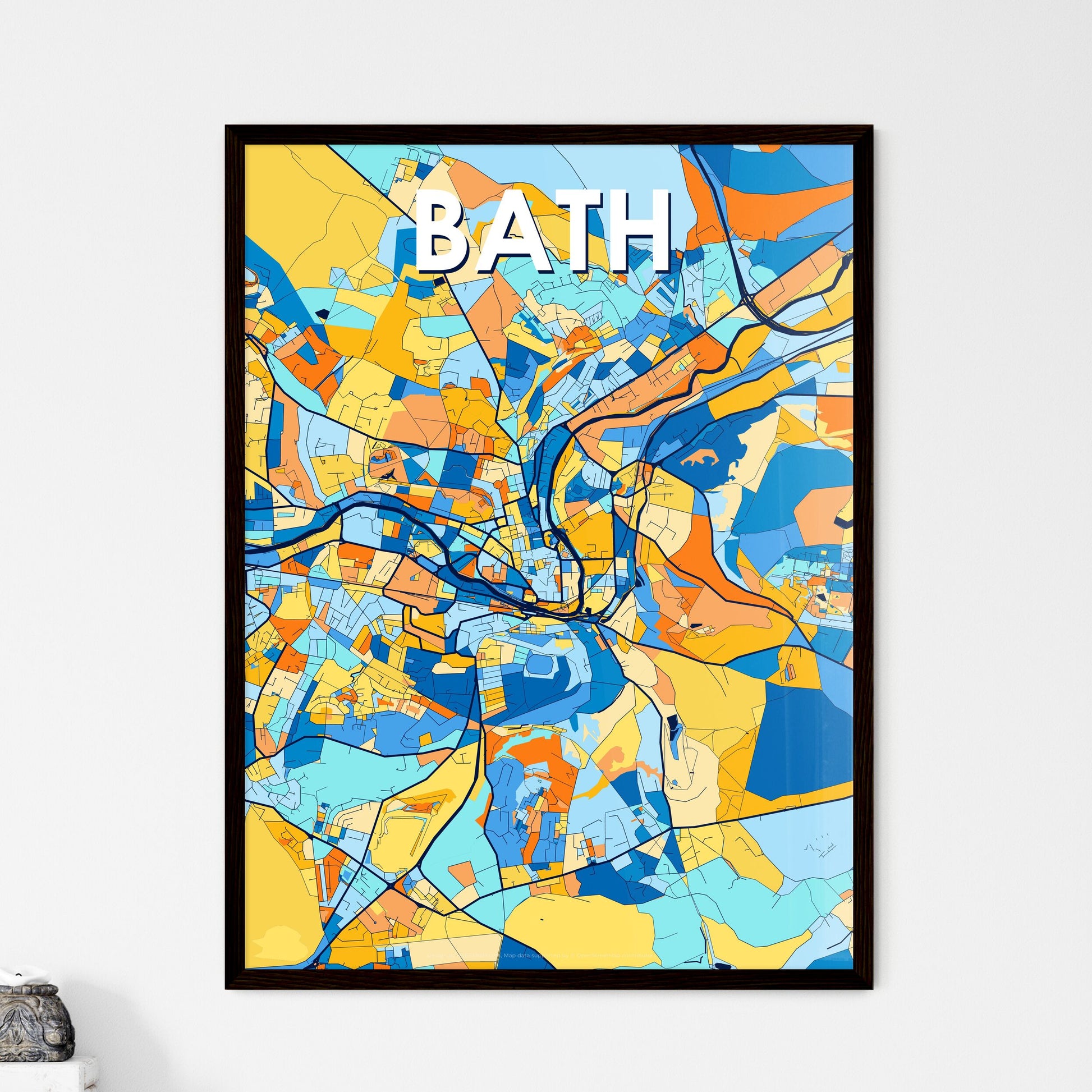 BATH ENGLAND Vibrant Colorful Art Map Poster Blue Orange