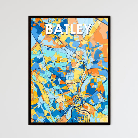 BATLEY ENGLAND Vibrant Colorful Art Map Poster Blue Orange