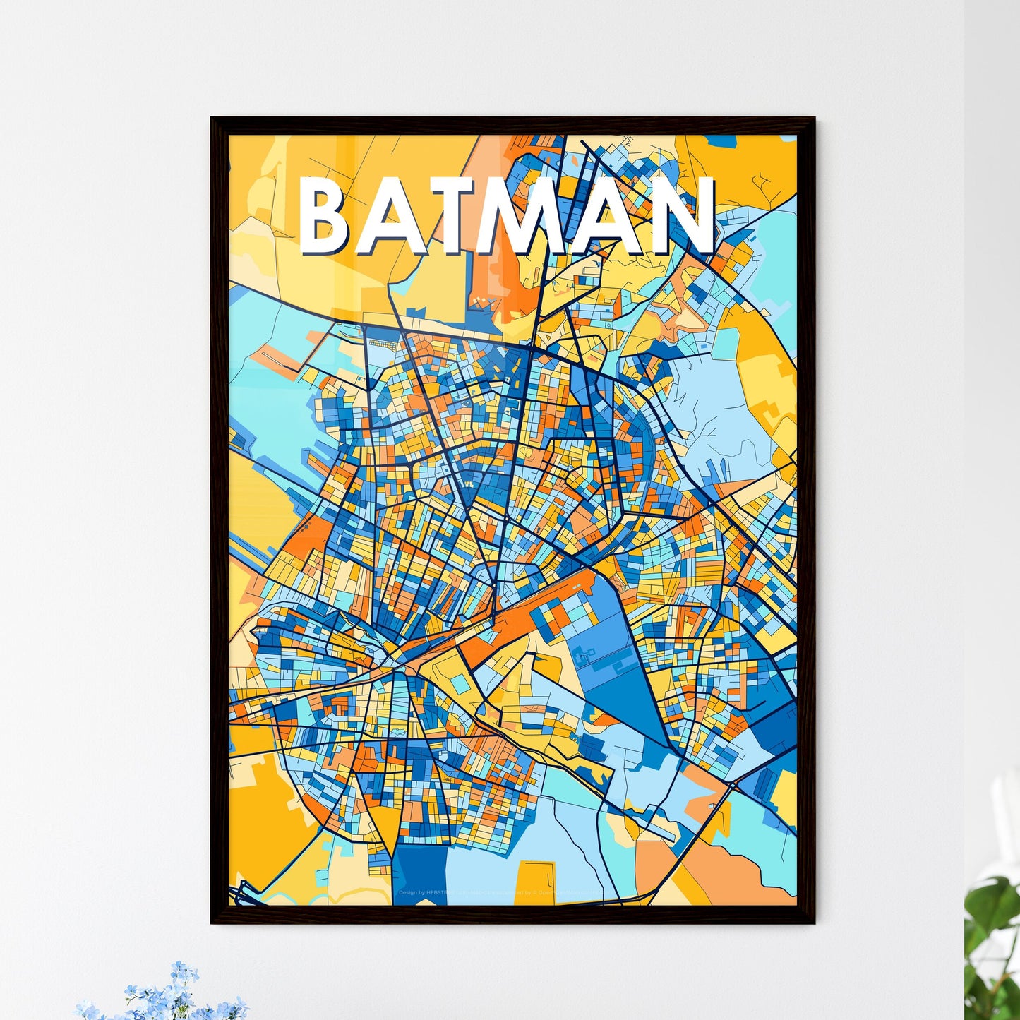 BATMAN TURKEY Vibrant Colorful Art Map Poster Blue Orange