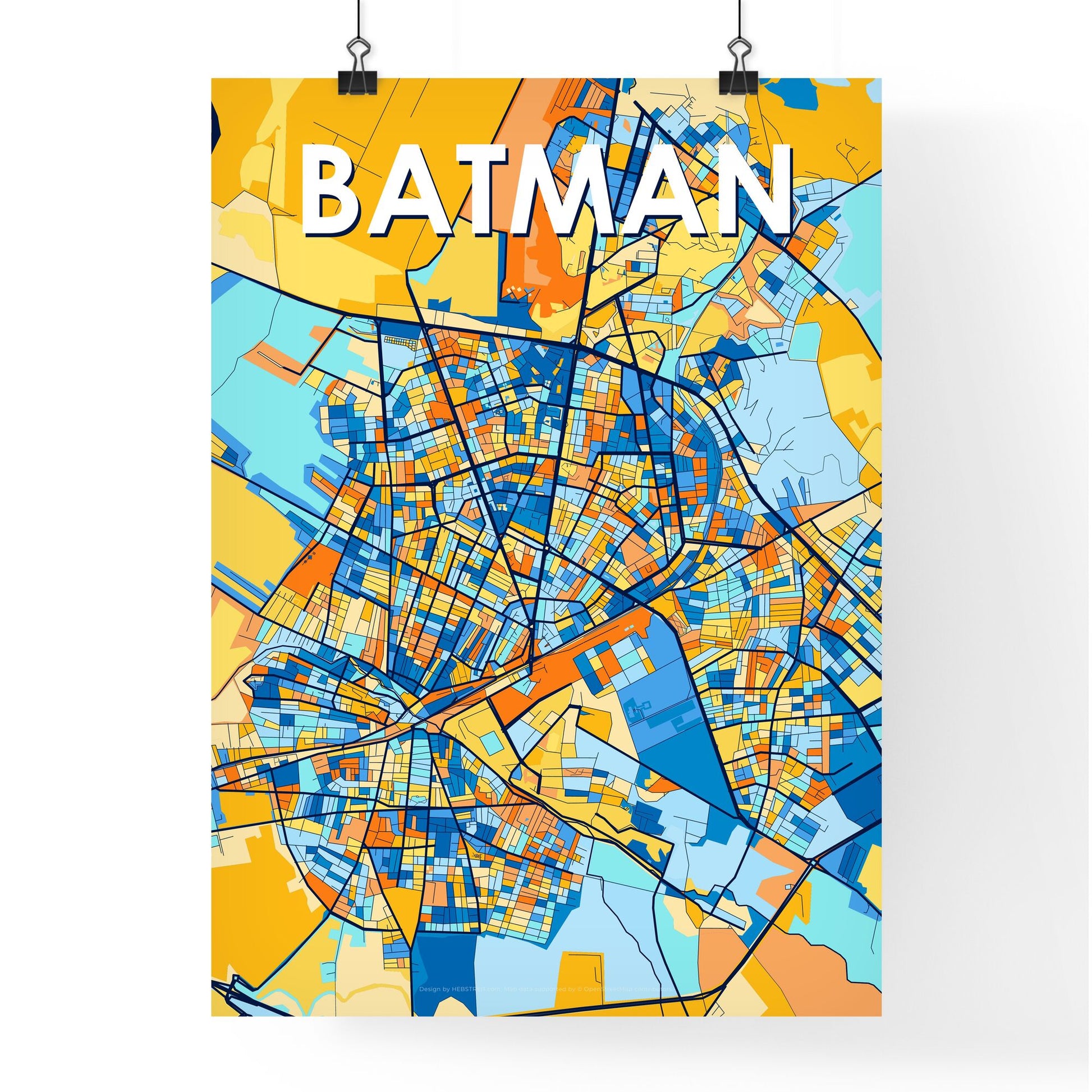 BATMAN TURKEY Vibrant Colorful Art Map Poster Blue Orange