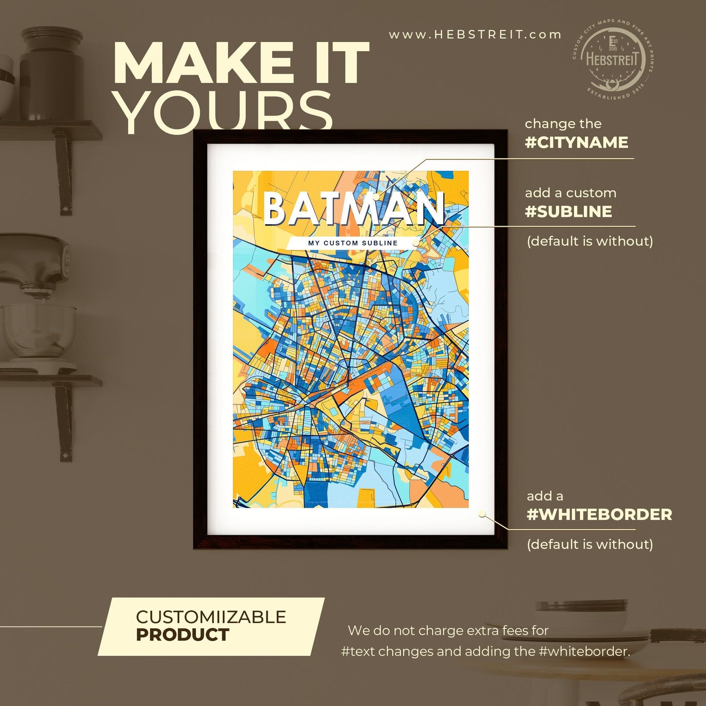 BATMAN TURKEY Vibrant Colorful Art Map Poster Blue Orange