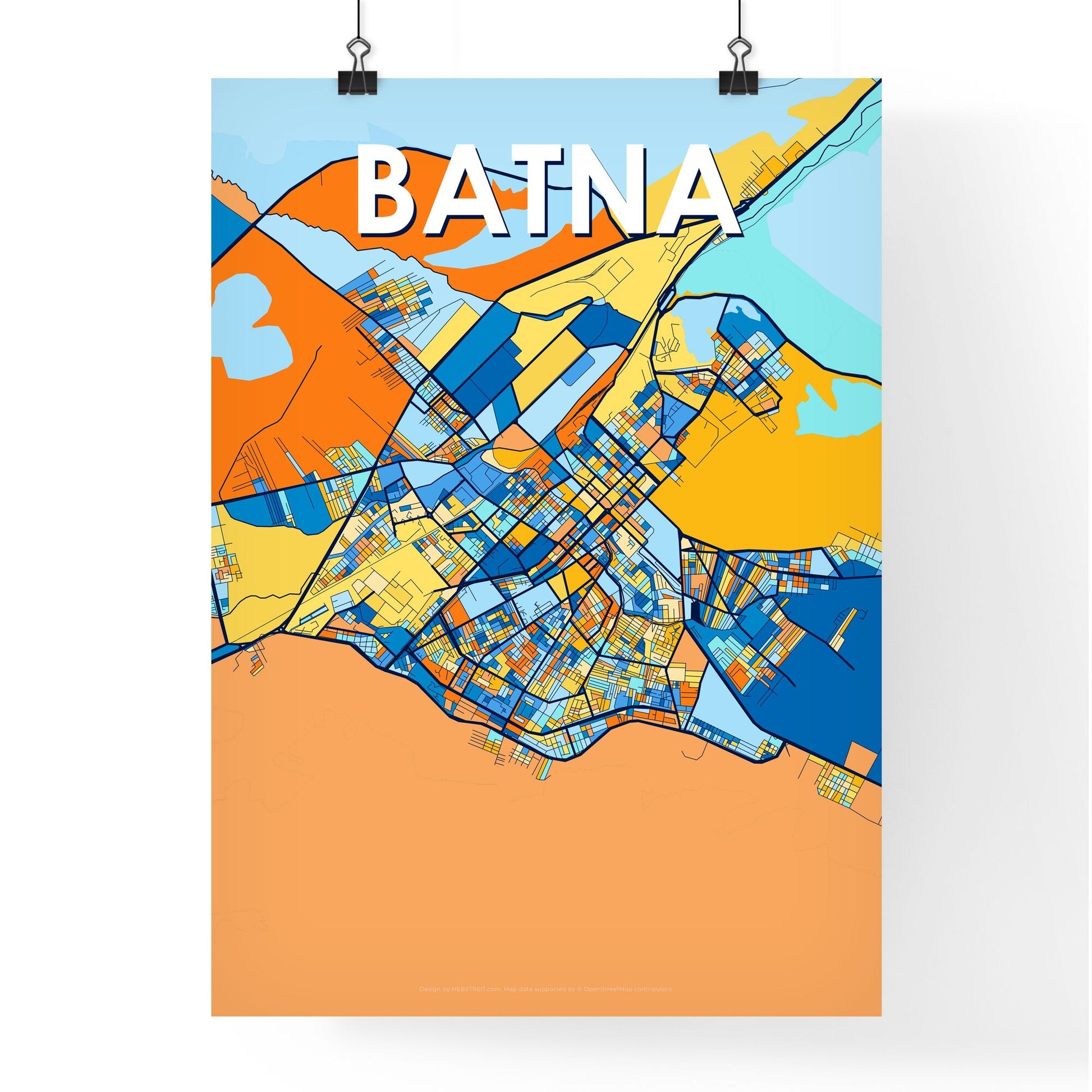 BATNA ALGERIA Vibrant Colorful Art Map Poster Blue Orange