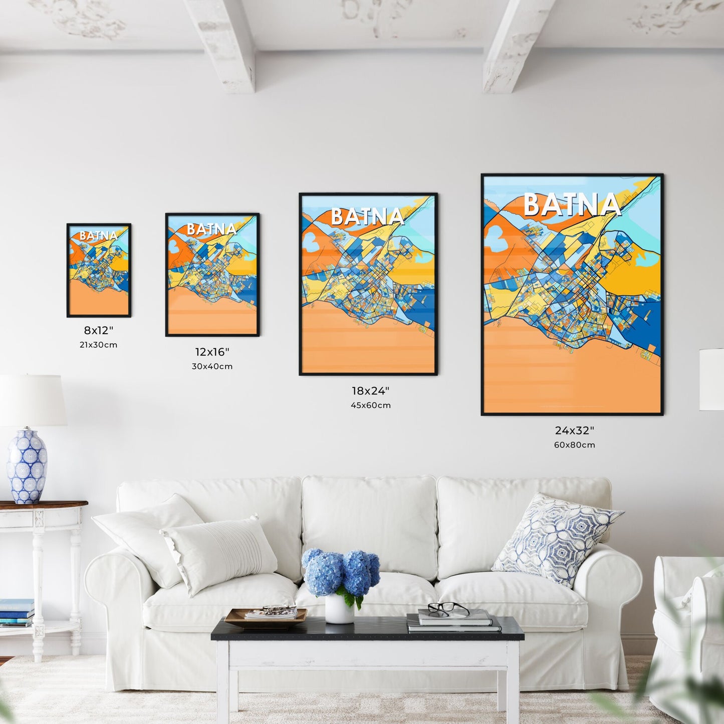 BATNA ALGERIA Vibrant Colorful Art Map Poster Blue Orange