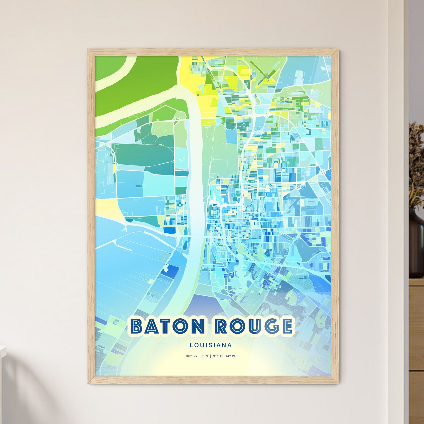 Colorful Baton Rouge Louisiana Fine Art Map Cool Blue