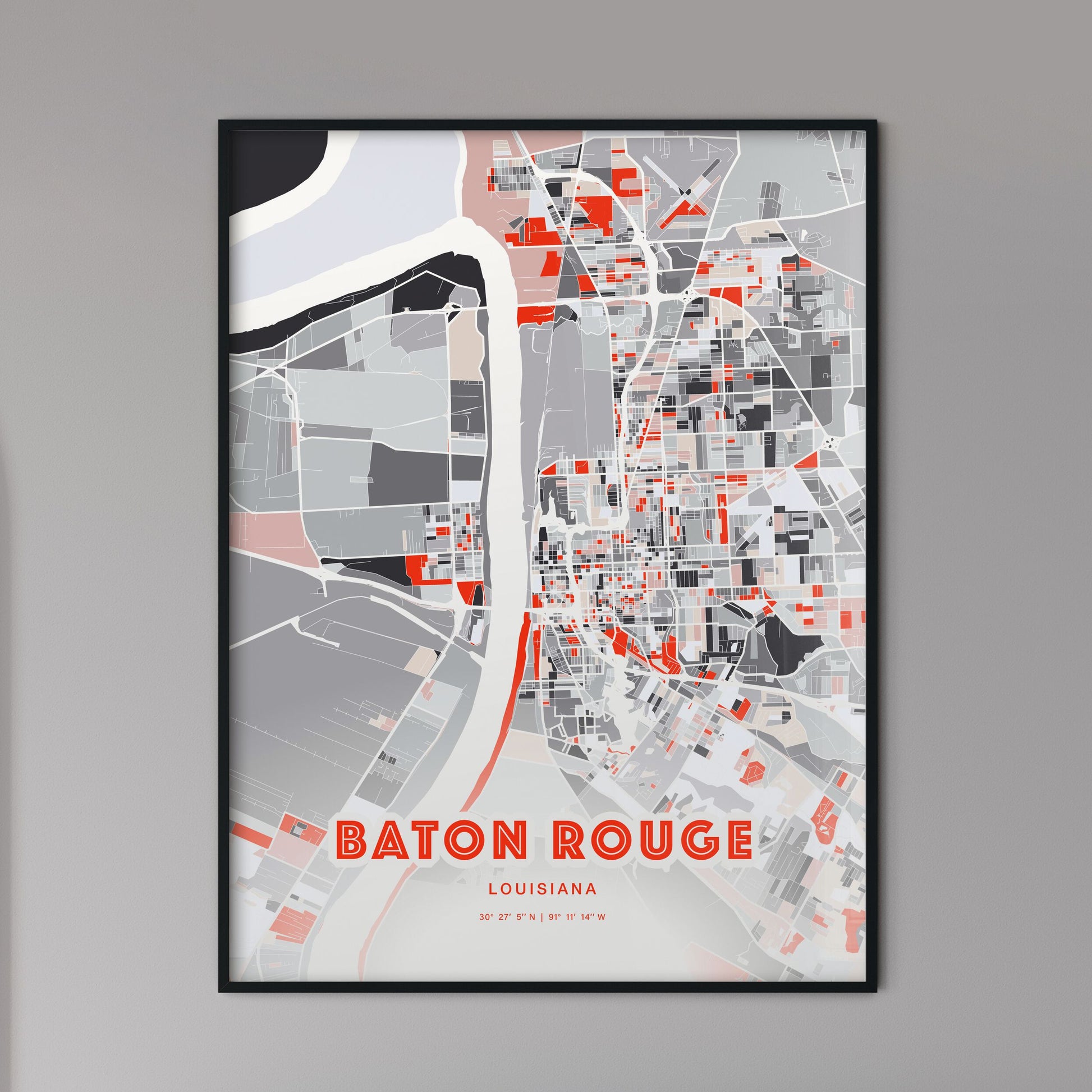 Colorful Baton Rouge Louisiana Fine Art Map Modern Expressive