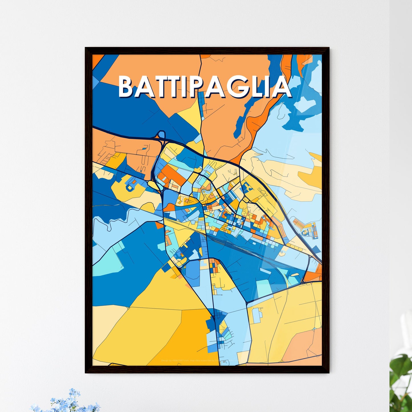 BATTIPAGLIA ITALY Vibrant Colorful Art Map Poster Blue Orange