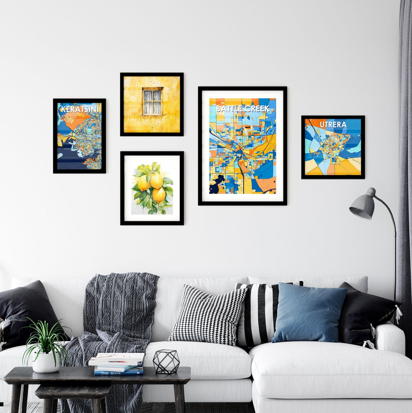 BATTLE CREEK MICHIGAN Vibrant Colorful Art Map Poster Blue Orange