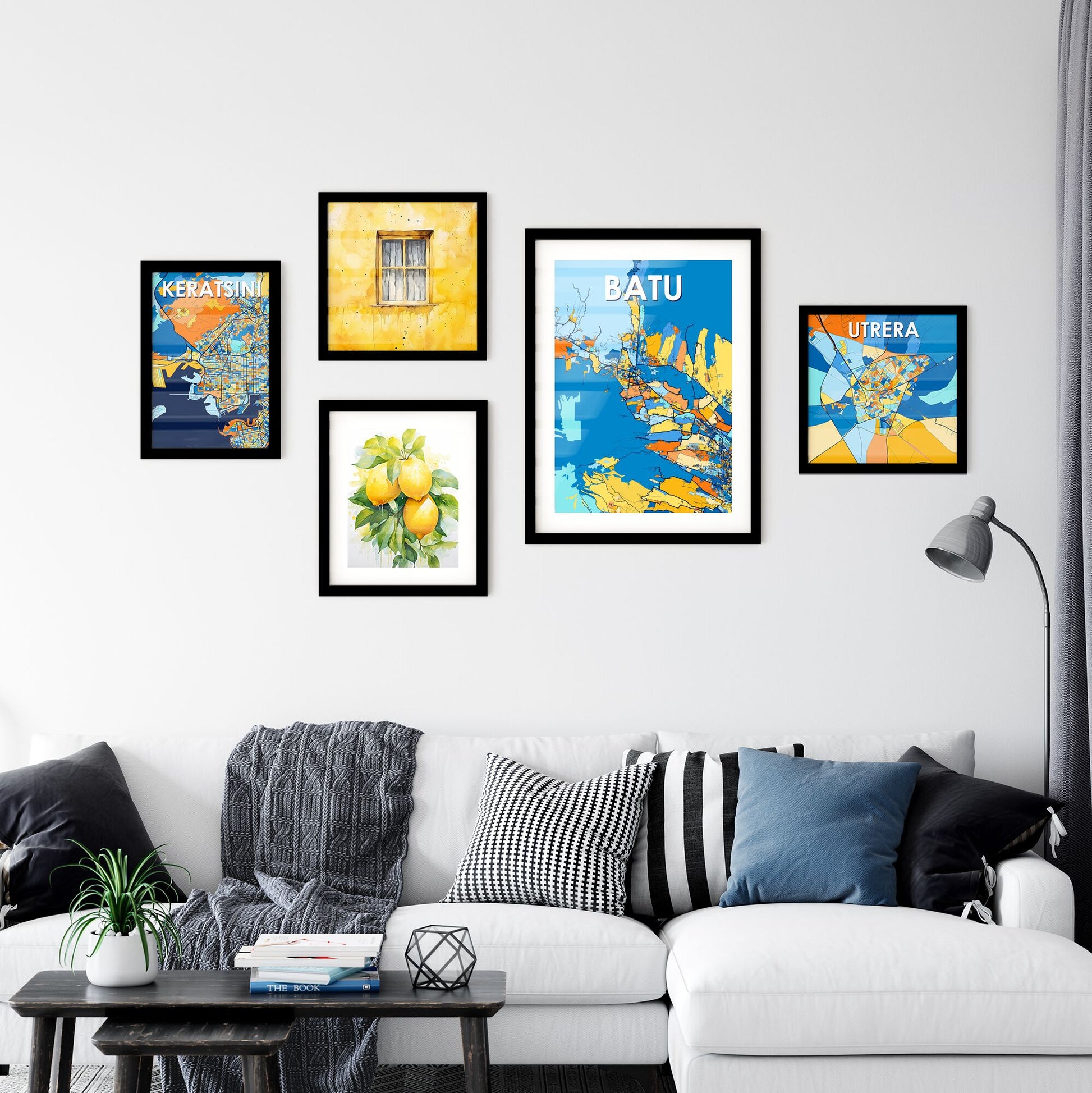 BATU INDONESIA Vibrant Colorful Art Map Poster Blue Orange