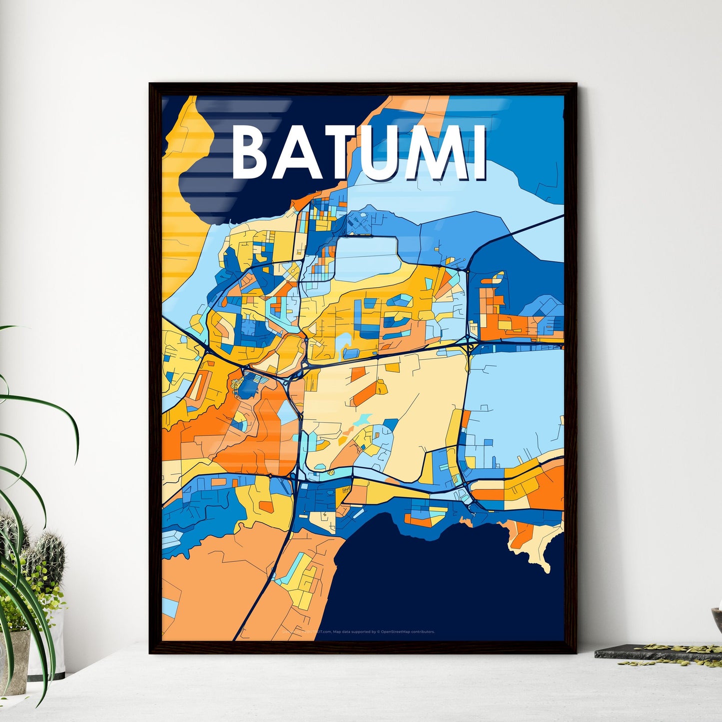 BATUMI GEORGIA Vibrant Colorful Art Map Poster Blue Orange