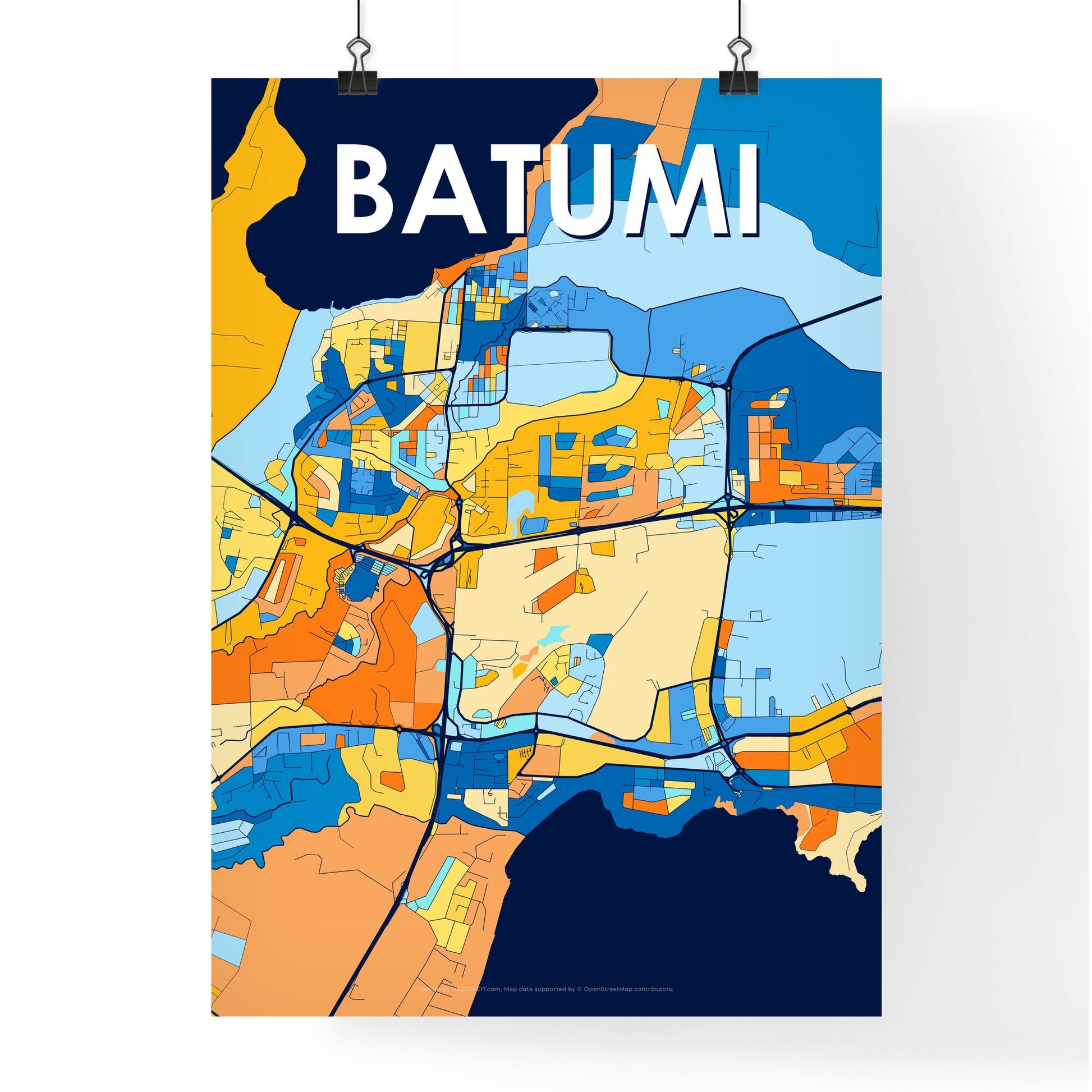 BATUMI GEORGIA Vibrant Colorful Art Map Poster Blue Orange