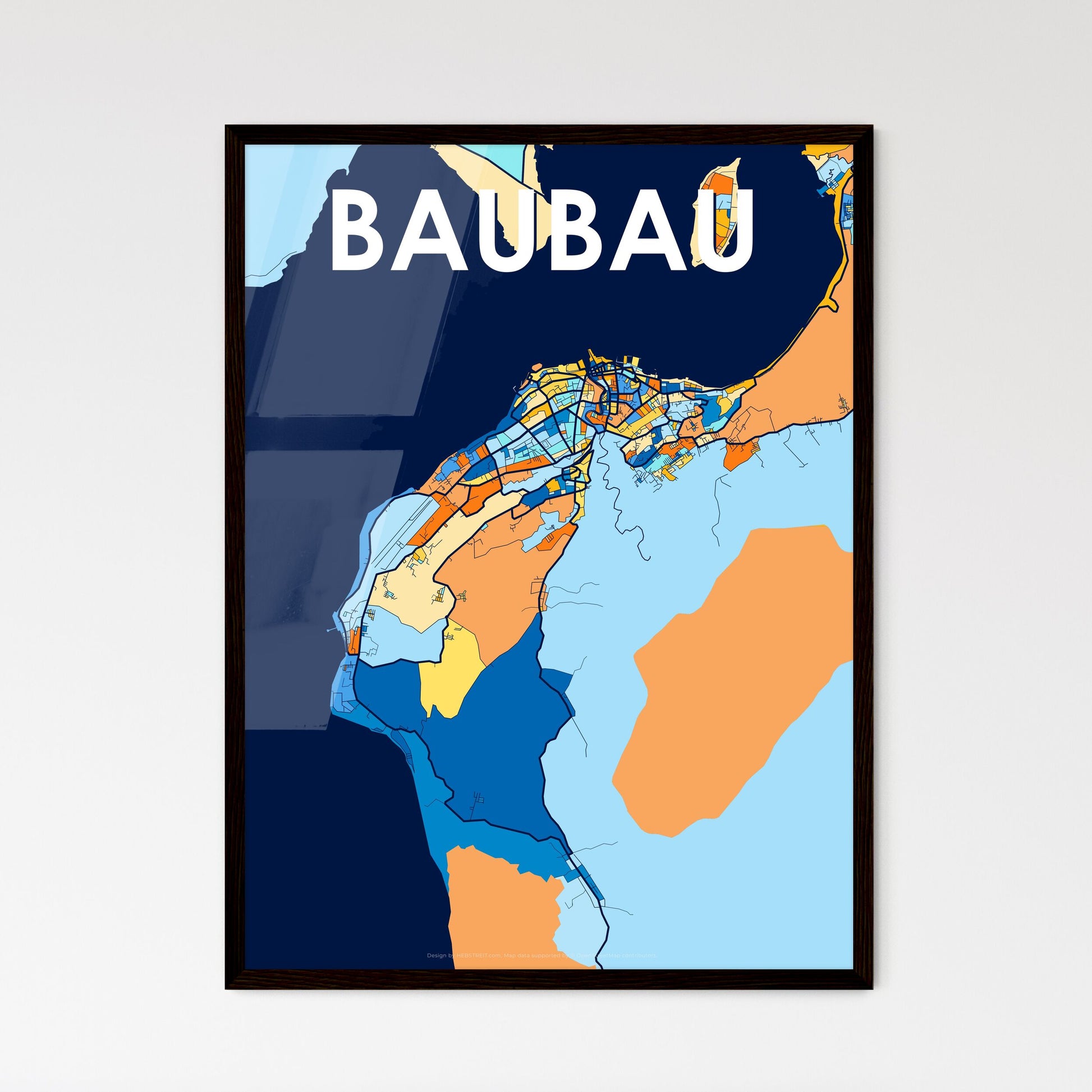 BAUBAU INDONESIA Vibrant Colorful Art Map Poster Blue Orange