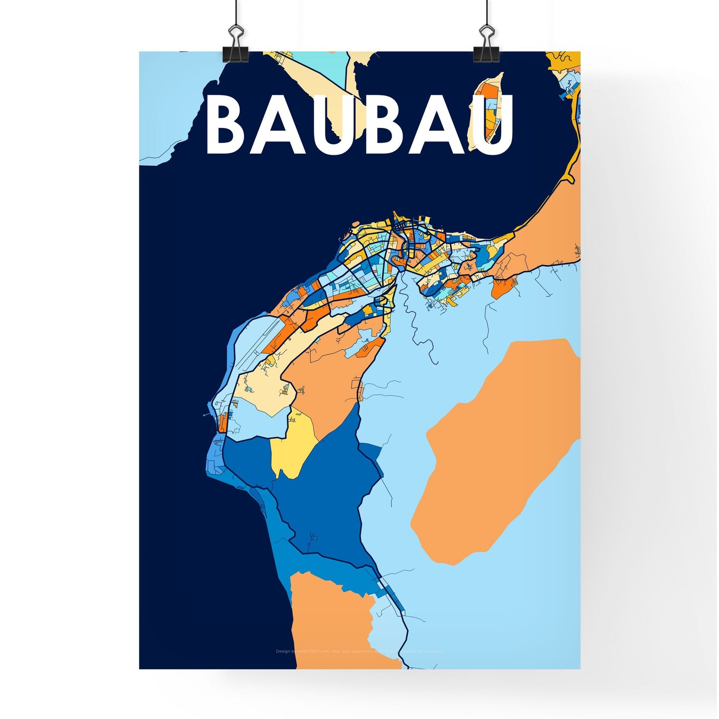 BAUBAU INDONESIA Vibrant Colorful Art Map Poster Blue Orange