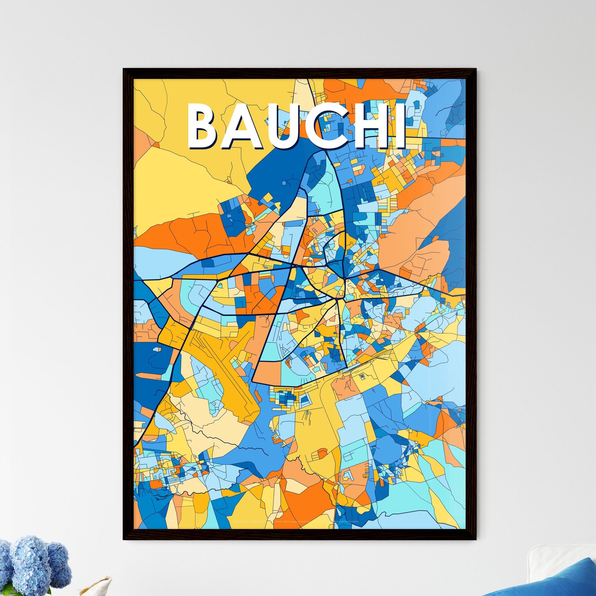 BAUCHI NIGERIA Vibrant Colorful Art Map Poster Blue Orange