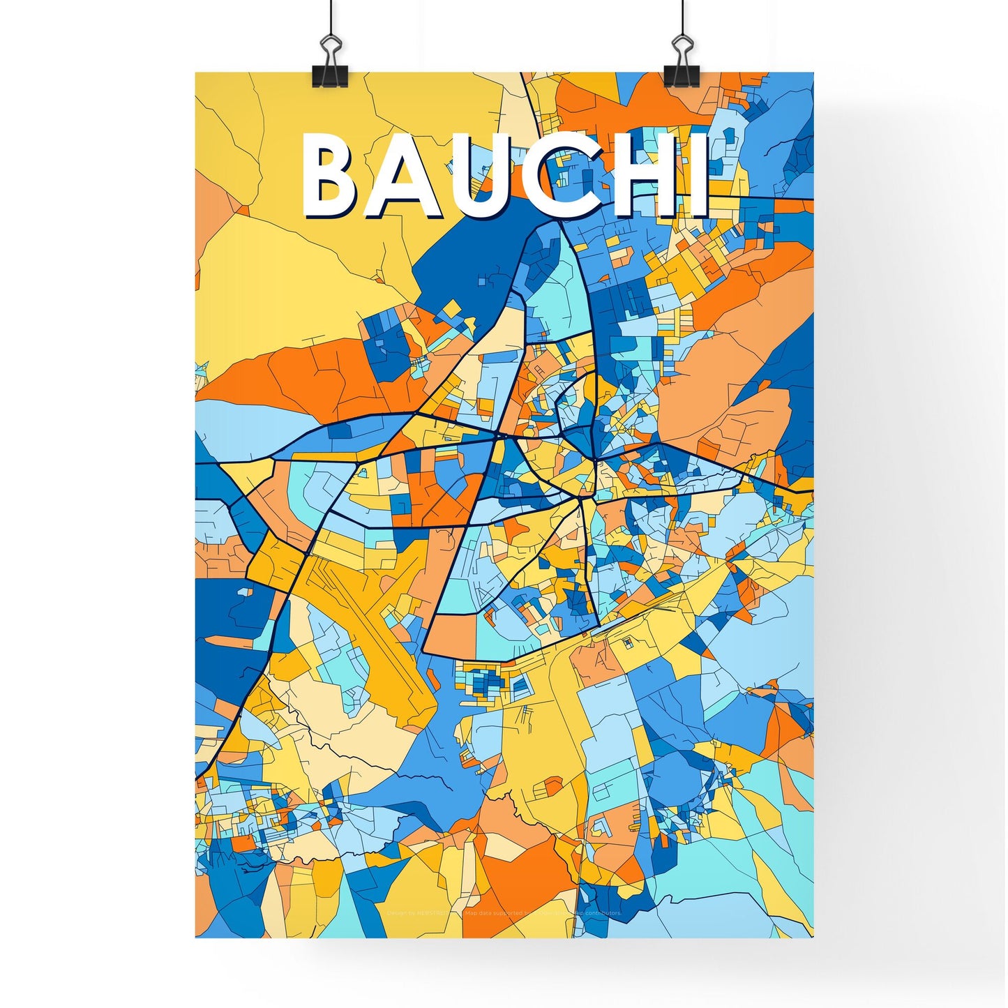 BAUCHI NIGERIA Vibrant Colorful Art Map Poster Blue Orange