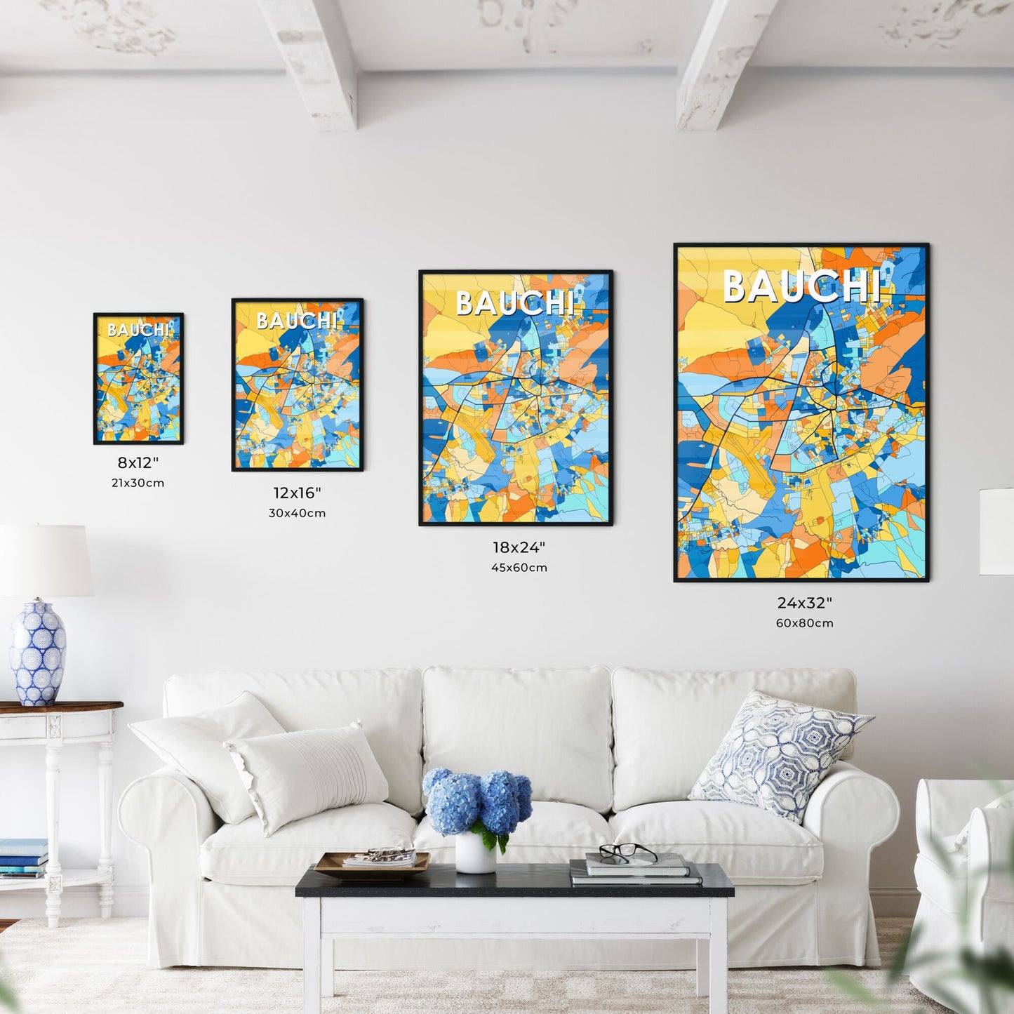 BAUCHI NIGERIA Vibrant Colorful Art Map Poster Blue Orange