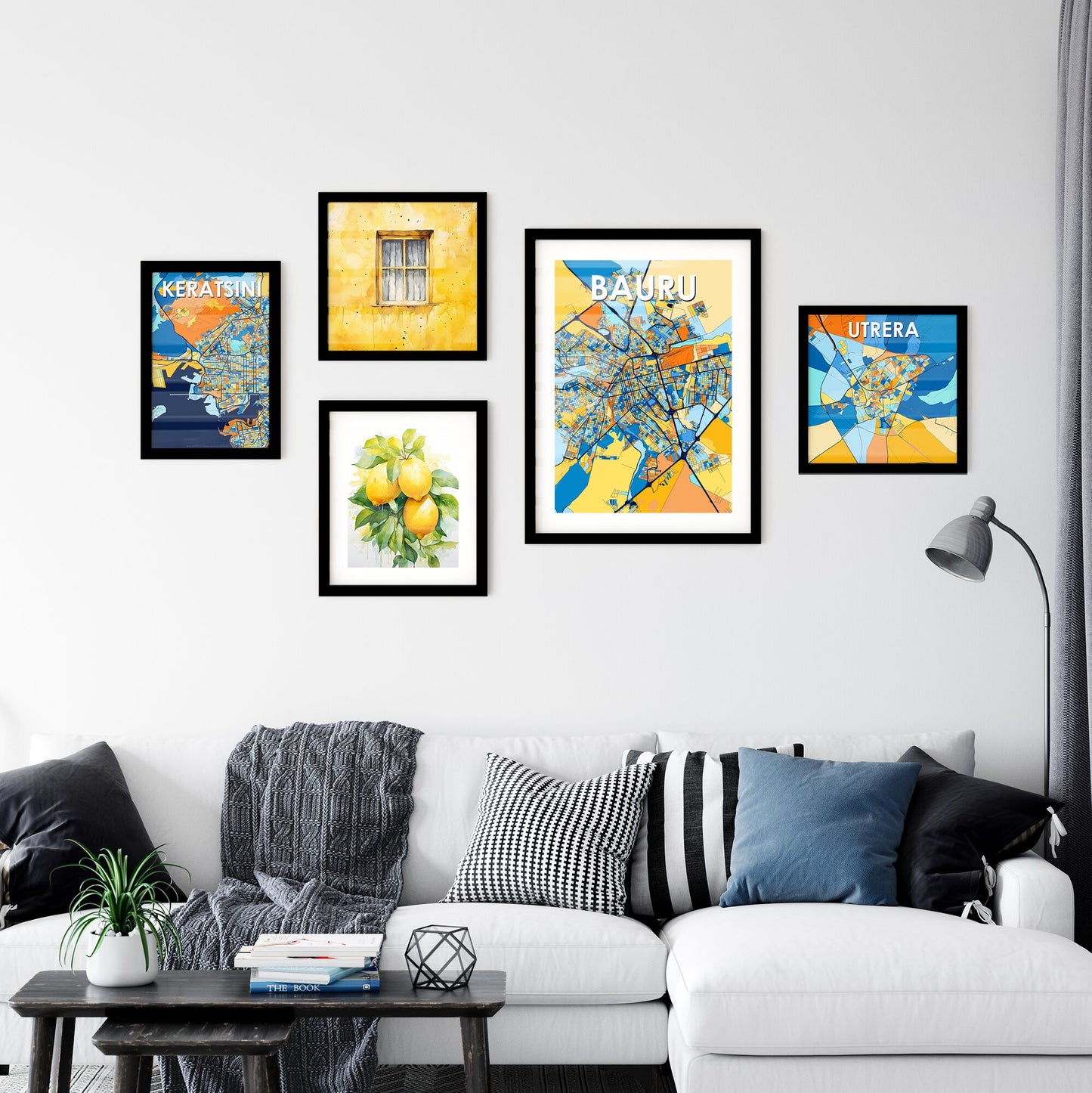 BAURU BRAZIL Vibrant Colorful Art Map Poster Blue Orange