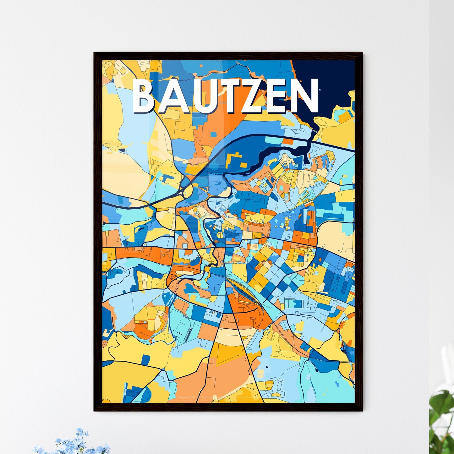 BAUTZEN GERMANY Vibrant Colorful Art Map Poster Blue Orange