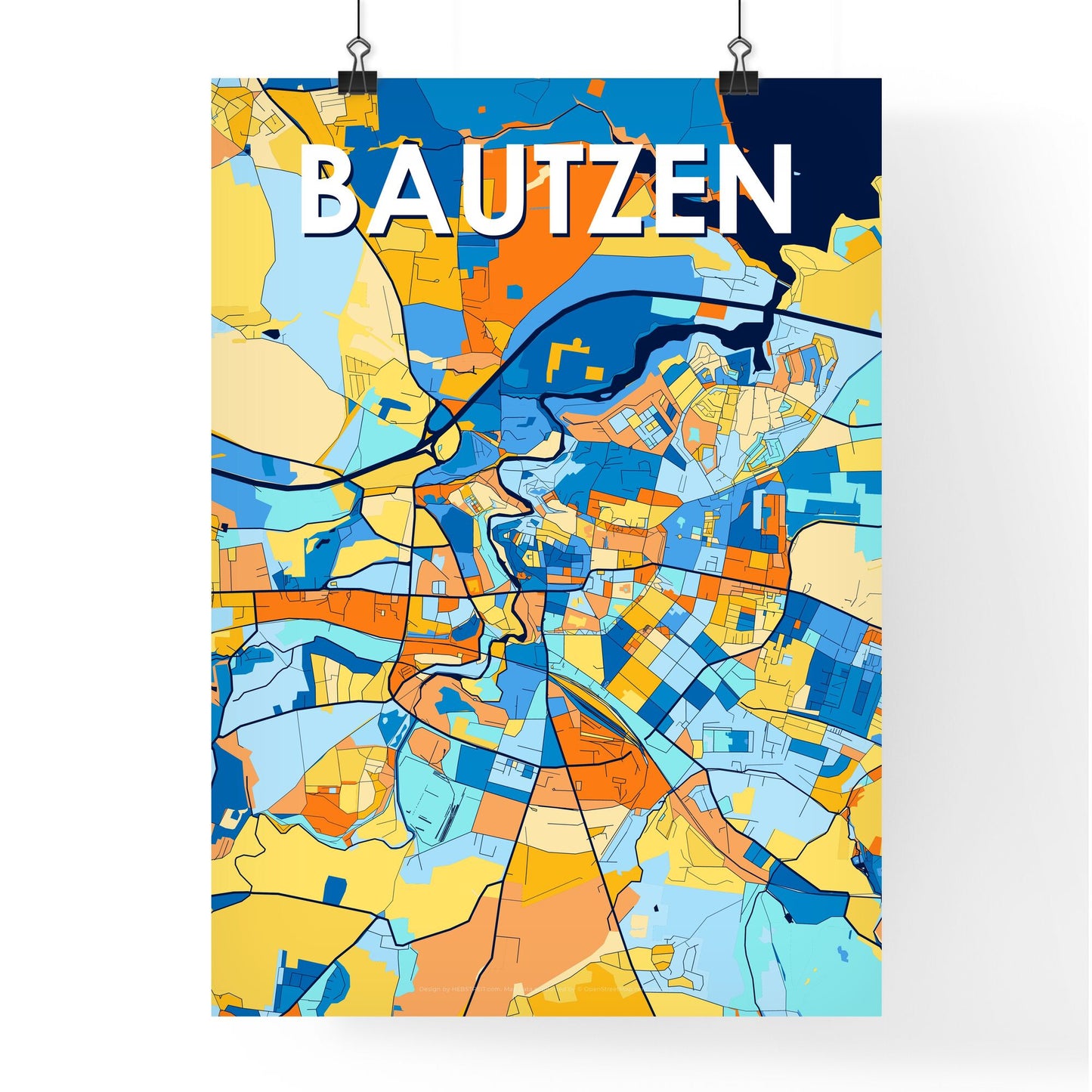 BAUTZEN GERMANY Vibrant Colorful Art Map Poster Blue Orange