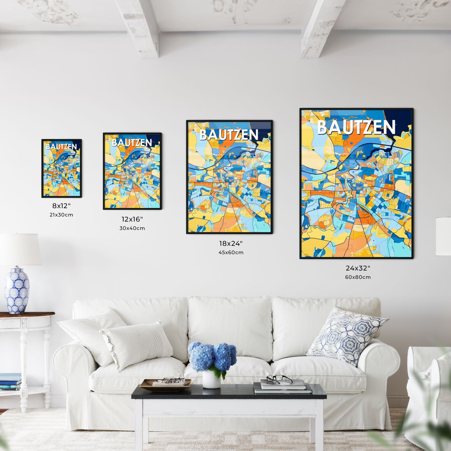 BAUTZEN GERMANY Vibrant Colorful Art Map Poster Blue Orange