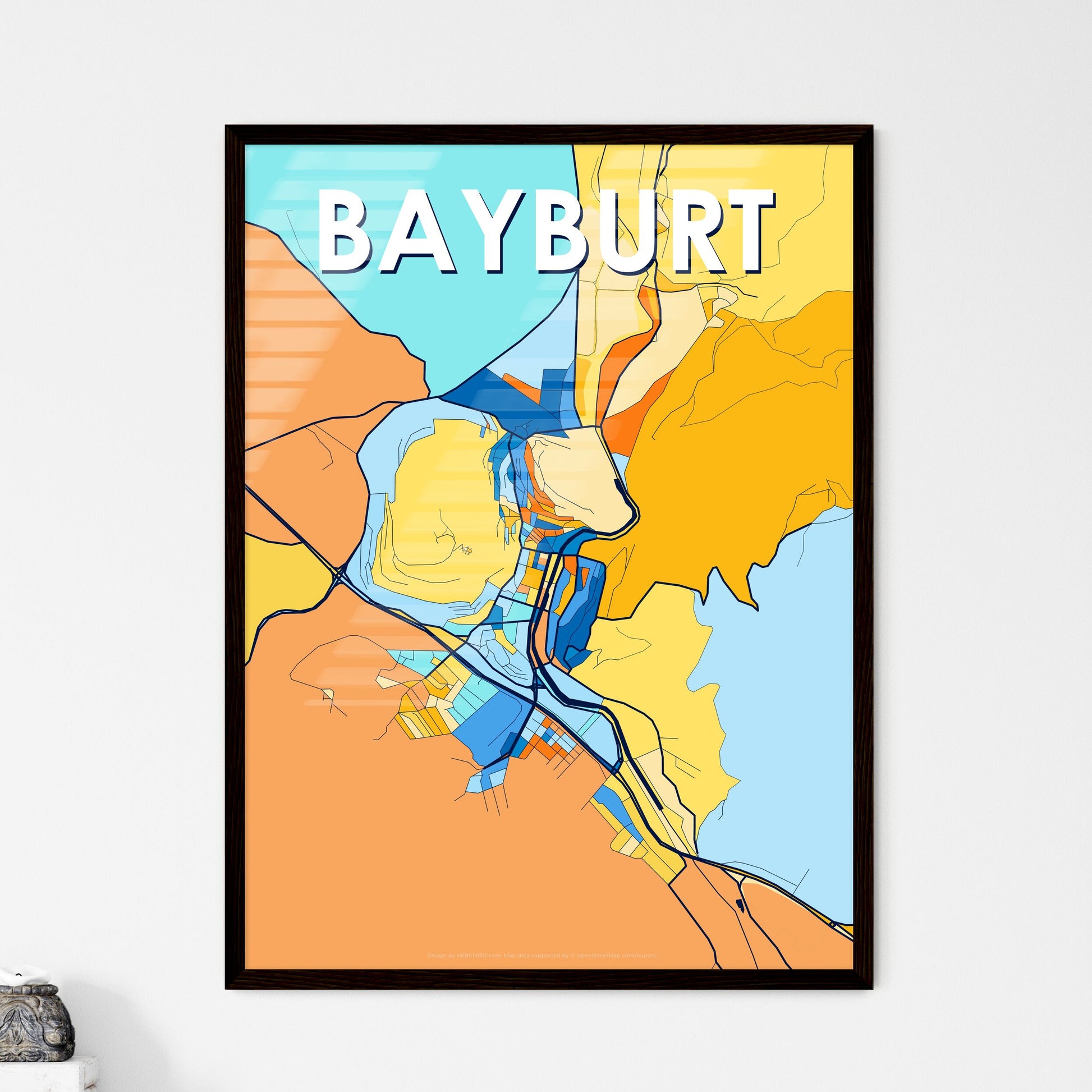 BAYBURT TURKEY Vibrant Colorful Art Map Poster Blue Orange