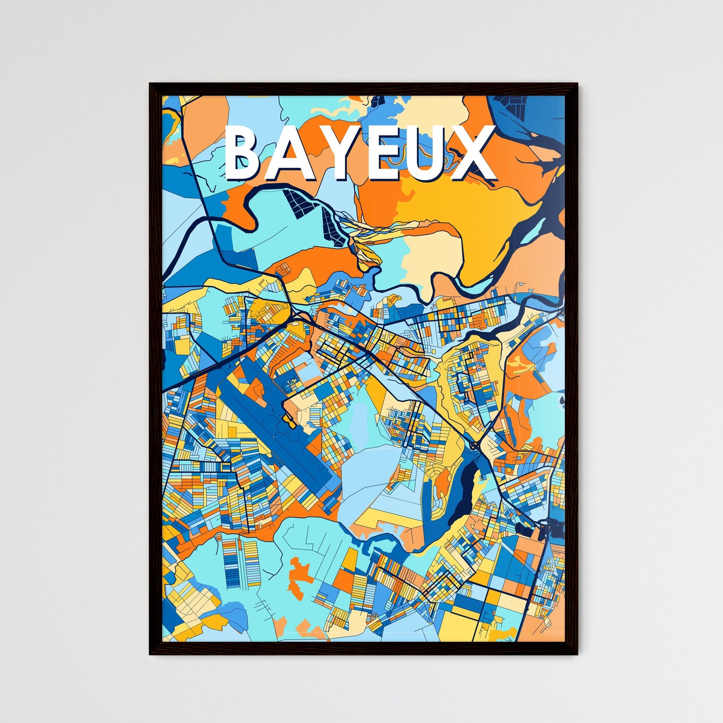 BAYEUX BRAZIL Vibrant Colorful Art Map Poster Blue Orange