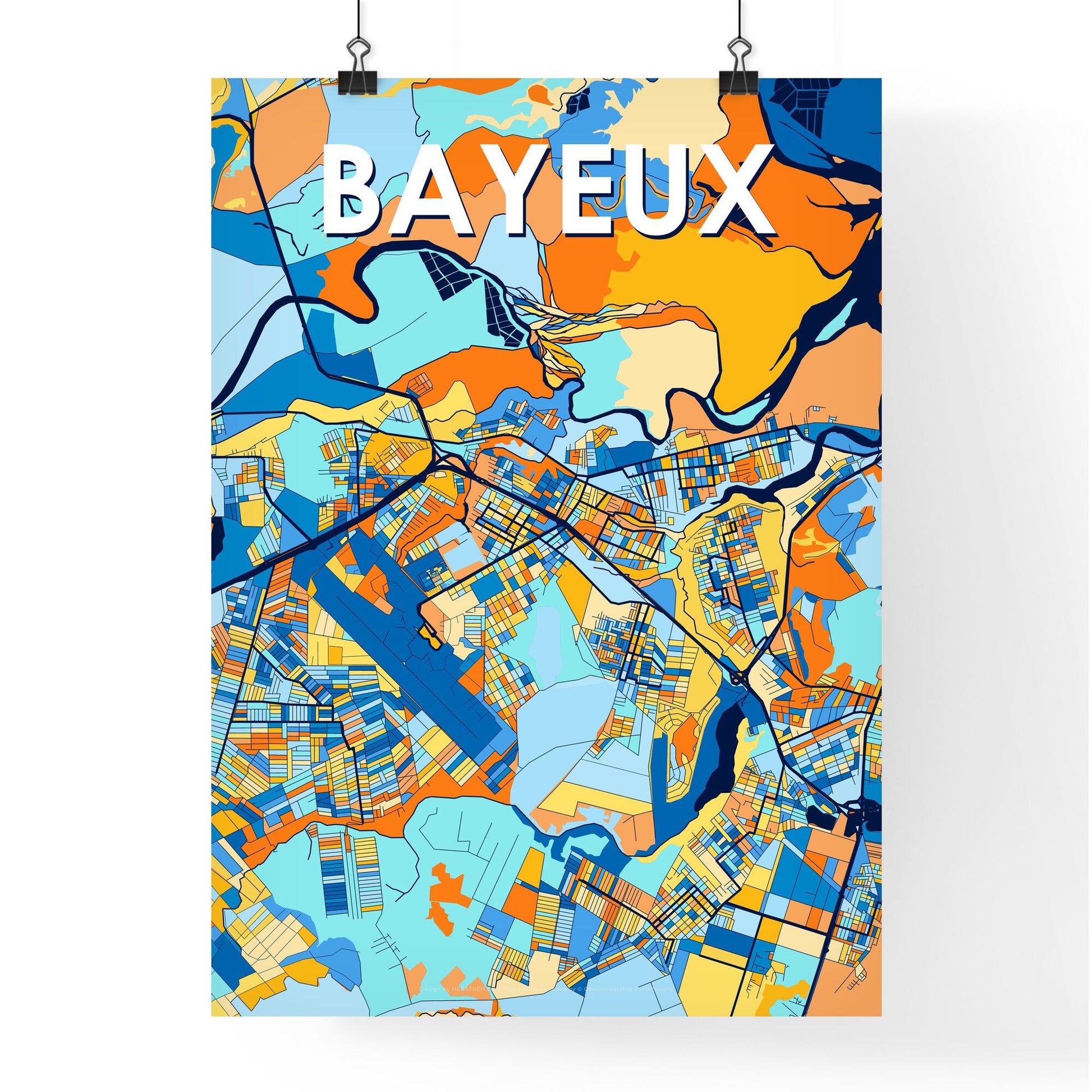 BAYEUX BRAZIL Vibrant Colorful Art Map Poster Blue Orange