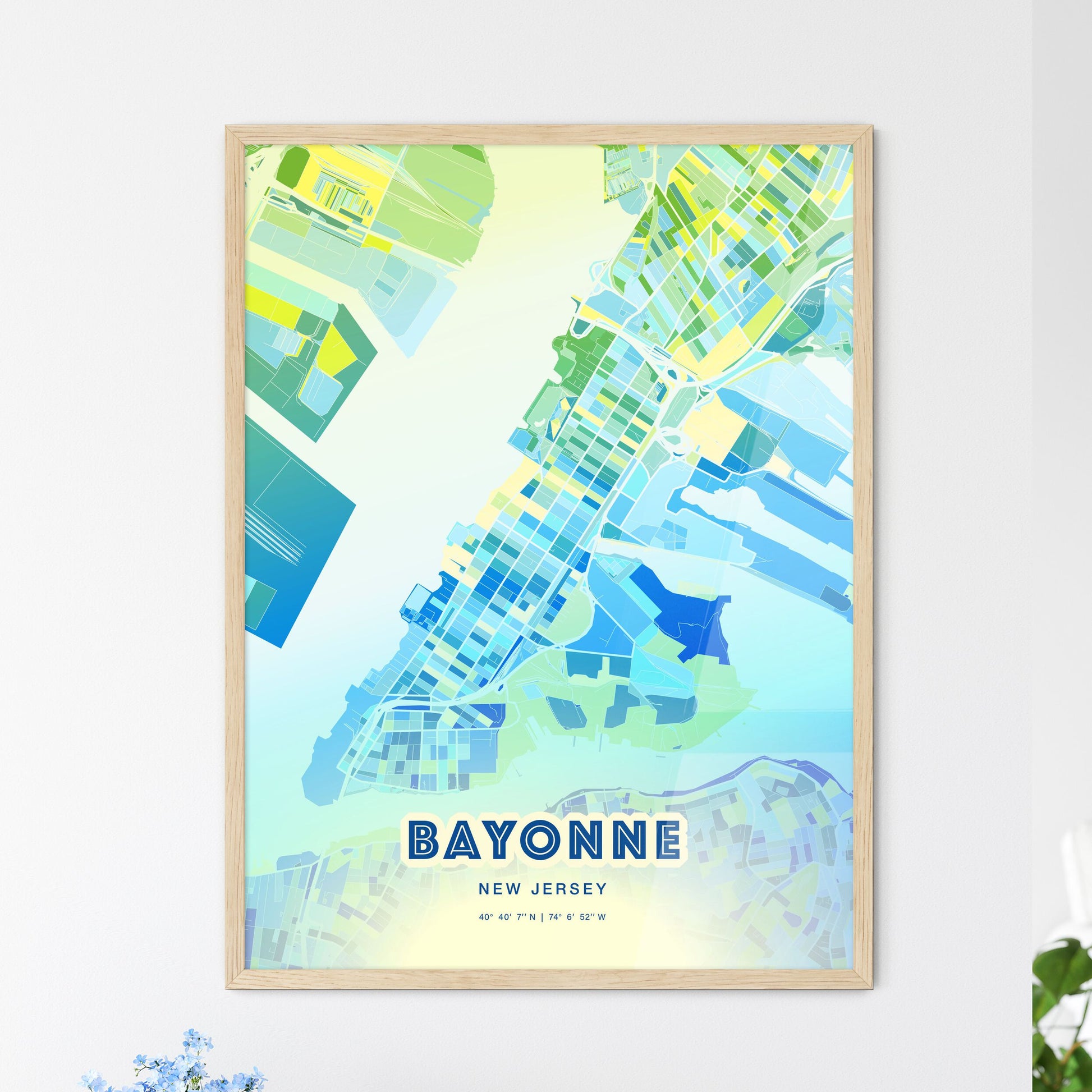 Colorful Bayonne New Jersey Fine Art Map Cool Blue