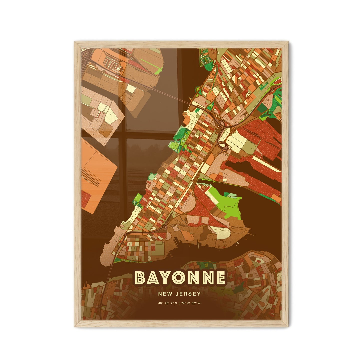 Colorful Bayonne New Jersey Fine Art Map Farmhouse