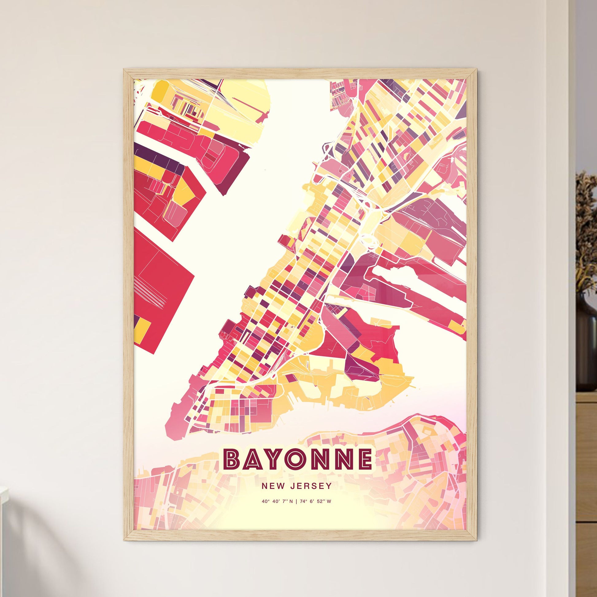 Colorful Bayonne New Jersey Fine Art Map Hot Red