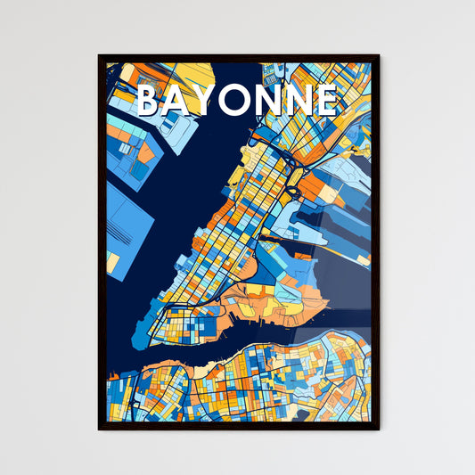 BAYONNE NEW JERSEY Vibrant Colorful Art Map Poster Blue Orange