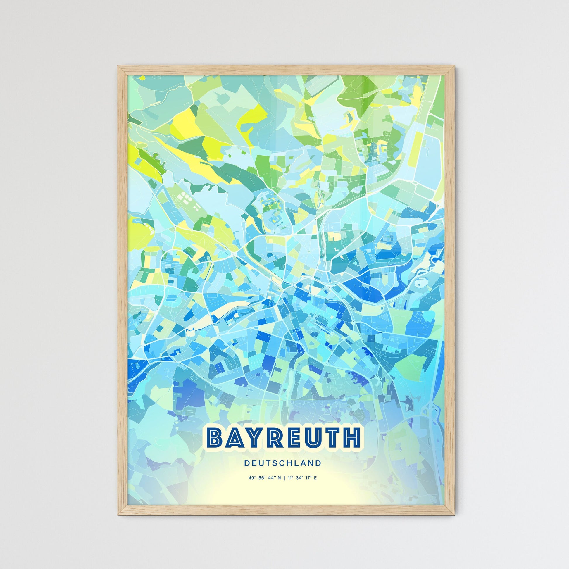 Colorful Bayreuth Germany Fine Art Map Cool Blue