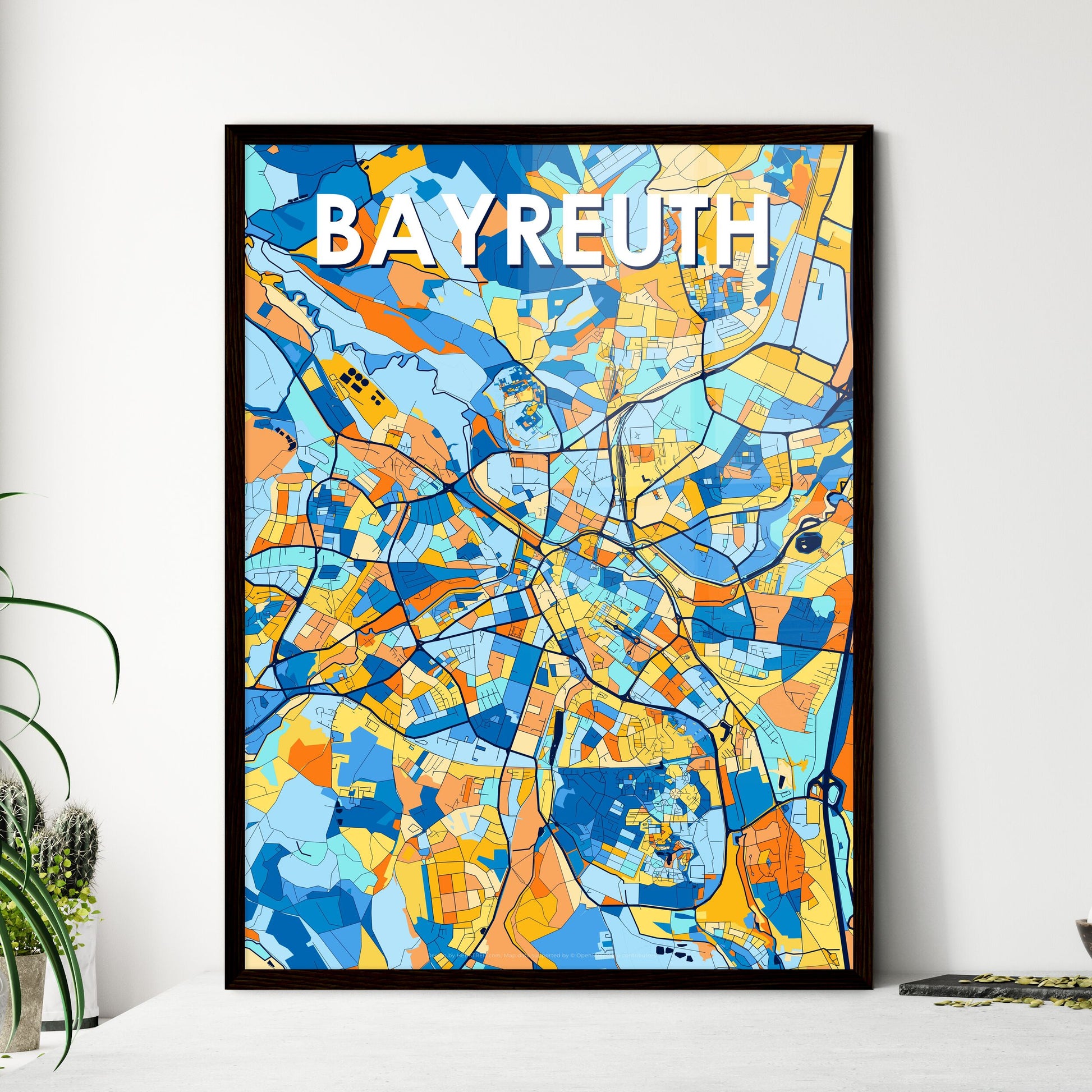 BAYREUTH GERMANY Vibrant Colorful Art Map Poster Blue Orange