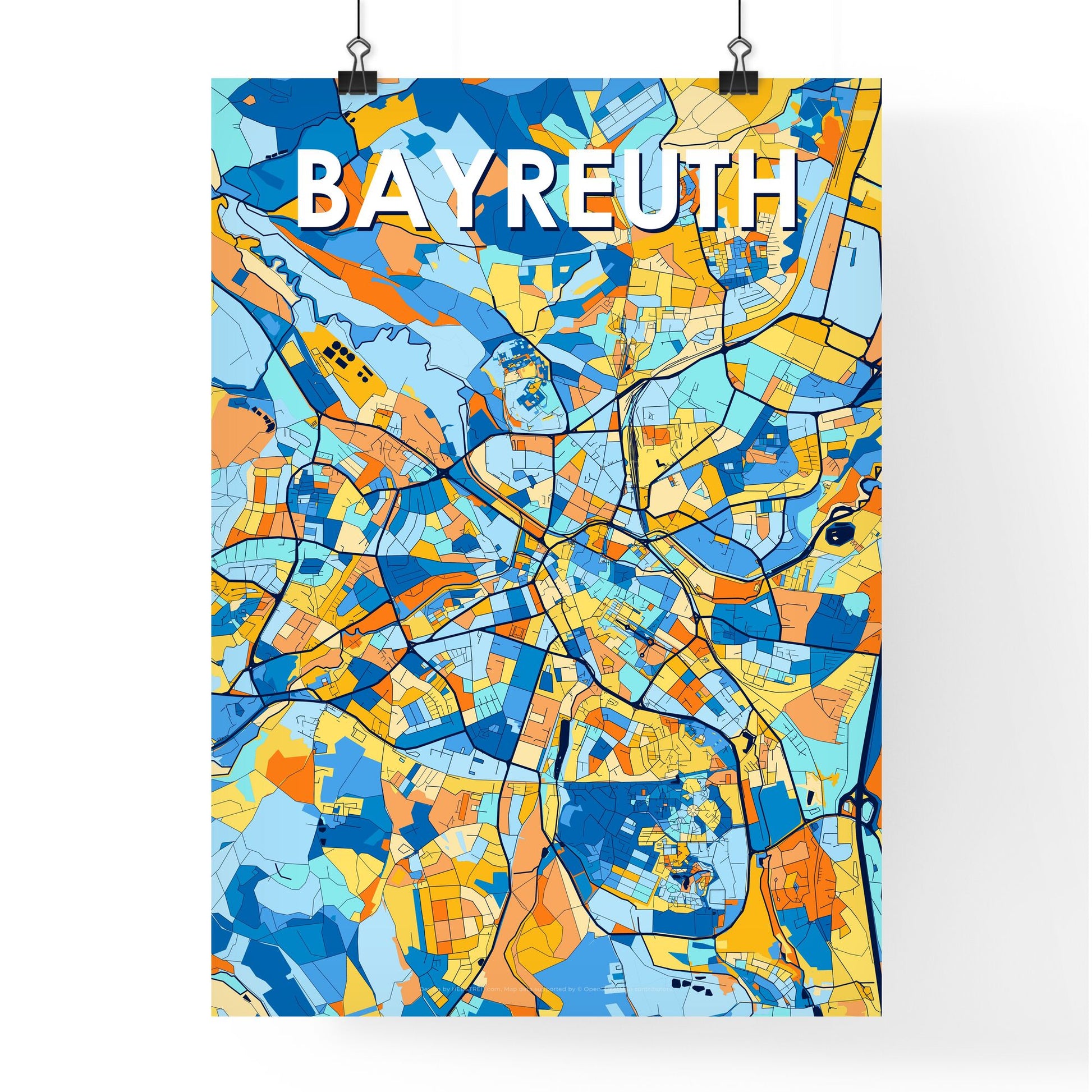 BAYREUTH GERMANY Vibrant Colorful Art Map Poster Blue Orange