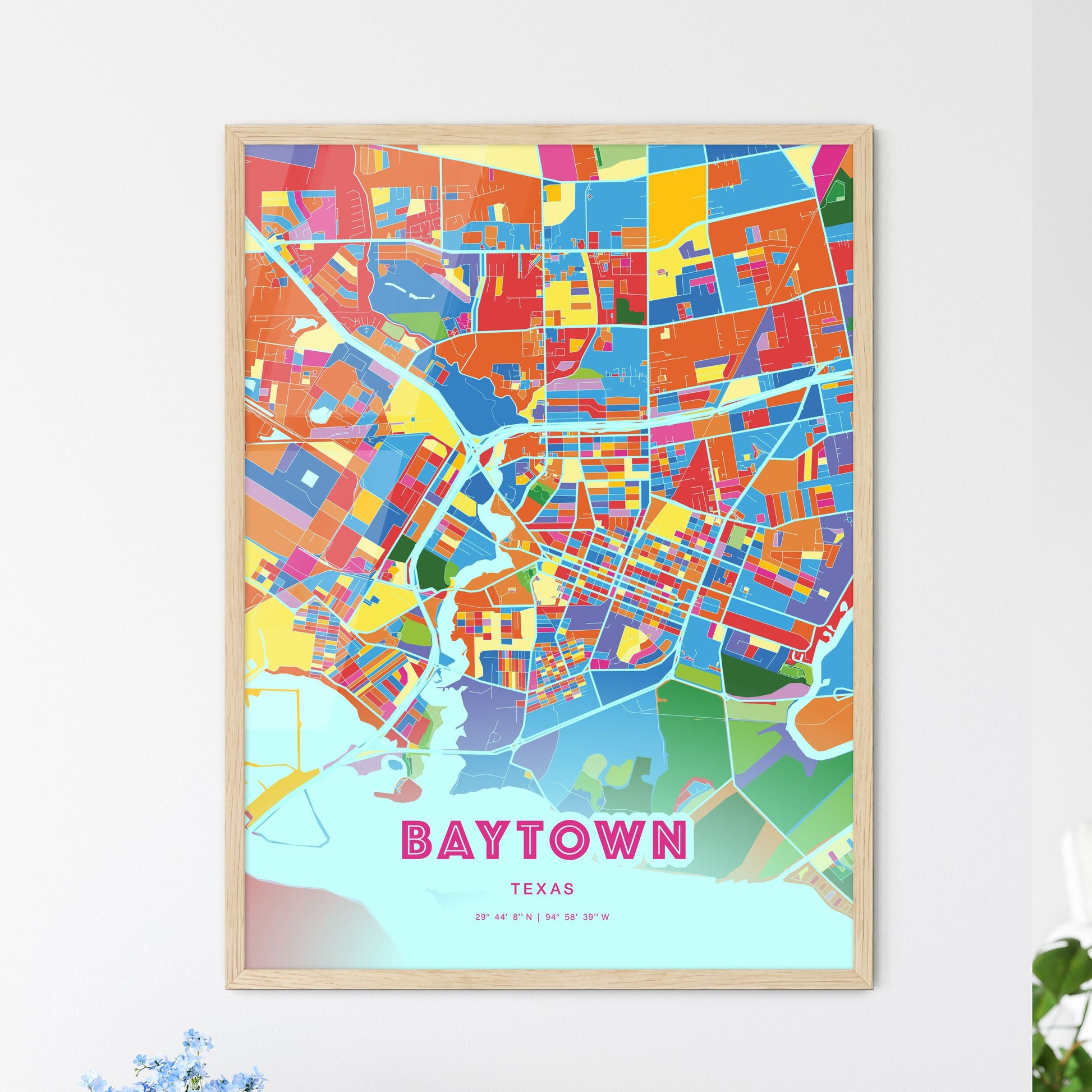 Colorful Baytown Texas Fine Art Map Crazy Colors