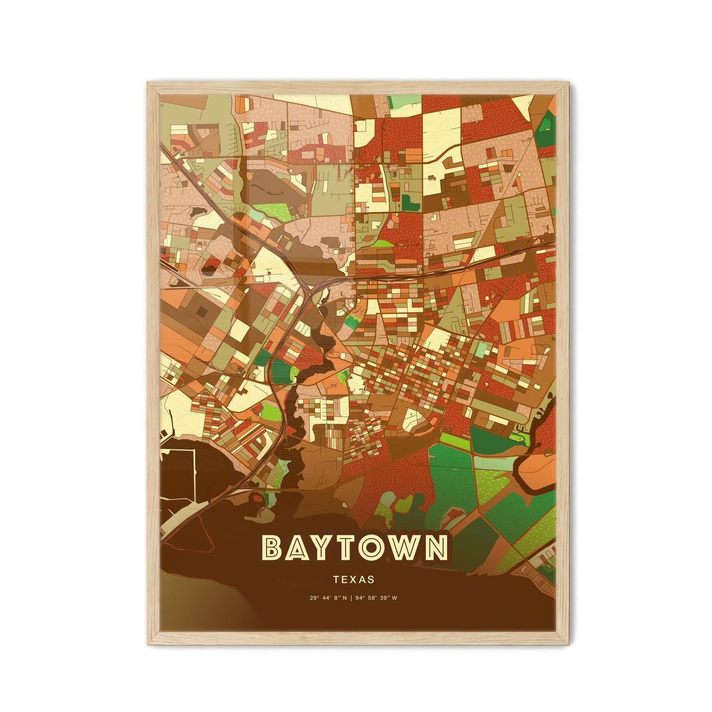 Colorful Baytown Texas Fine Art Map Farmhouse