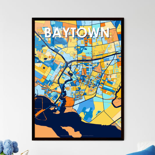 BAYTOWN TEXAS Vibrant Colorful Art Map Poster Blue Orange