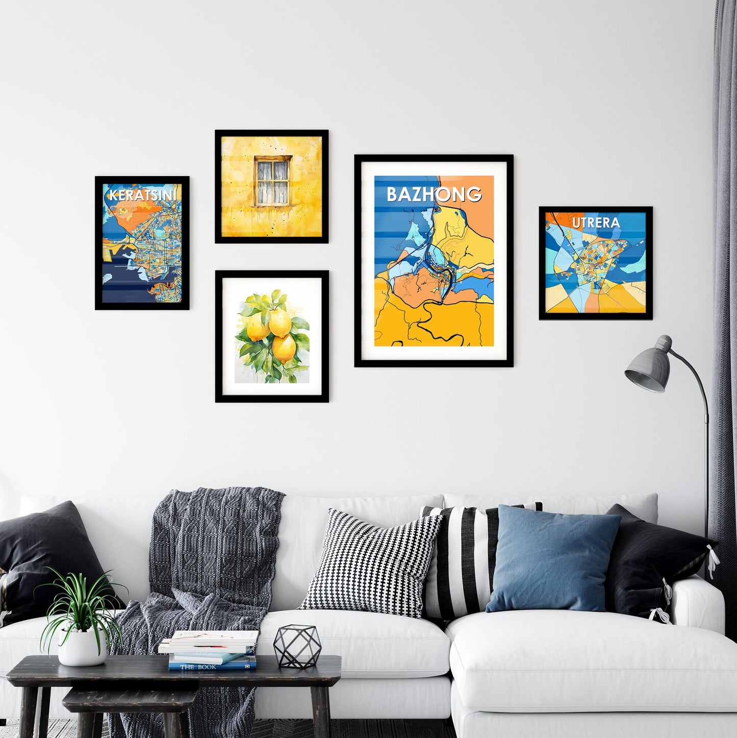 BAZHONG CHINA Vibrant Colorful Art Map Poster Blue Orange