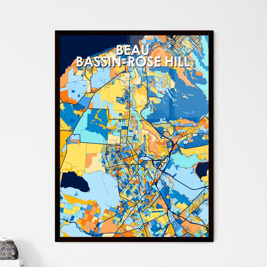 BEAU BASSIN-ROSE HILL MAURITIUS Vibrant Colorful Art Map Poster Blue Orange