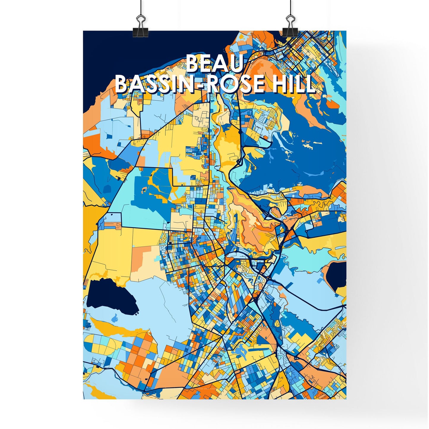 BEAU BASSIN-ROSE HILL MAURITIUS Vibrant Colorful Art Map Poster Blue Orange