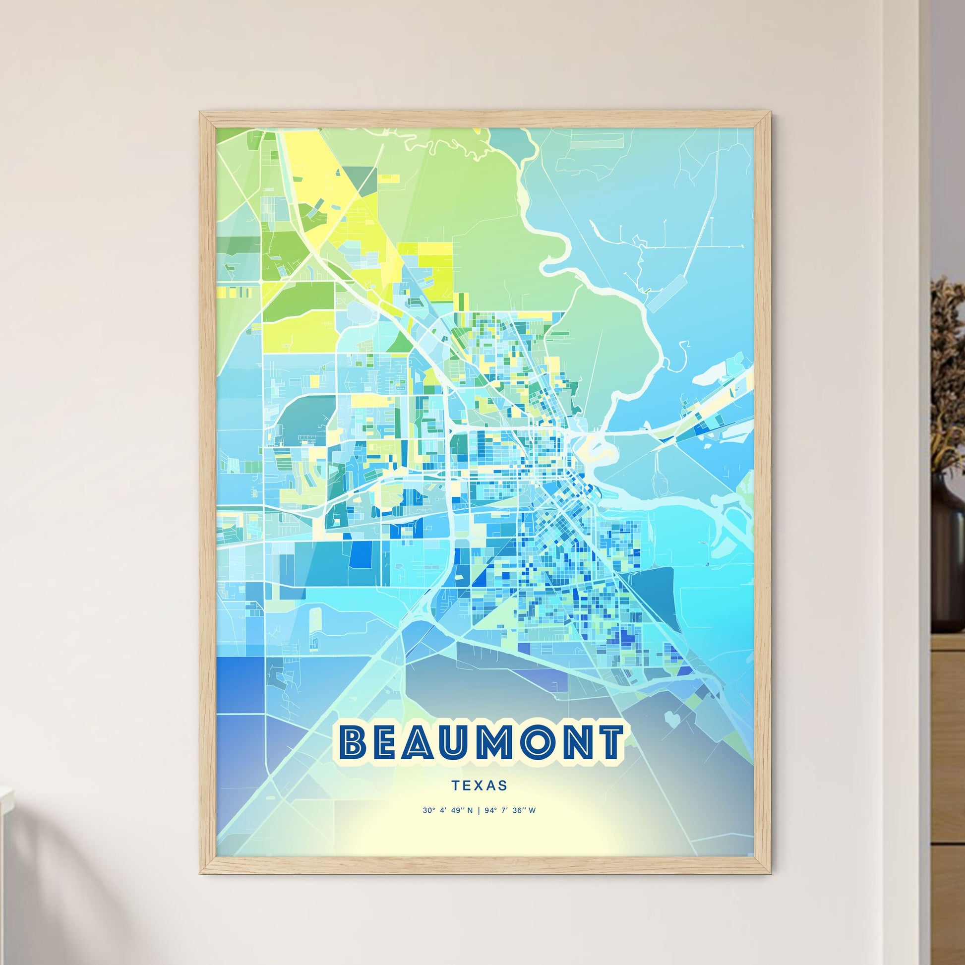 Colorful Beaumont Texas Fine Art Map Cool Blue