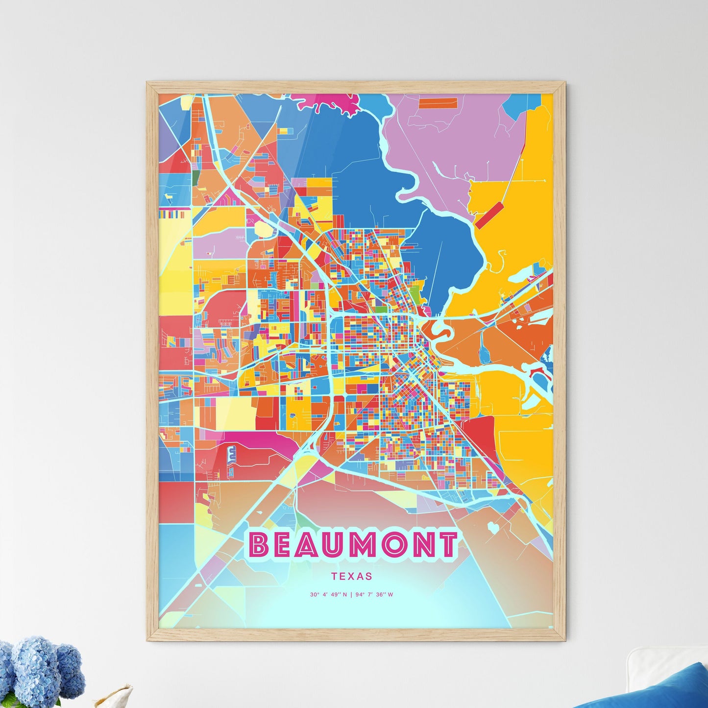 Colorful Beaumont Texas Fine Art Map Crazy Colors