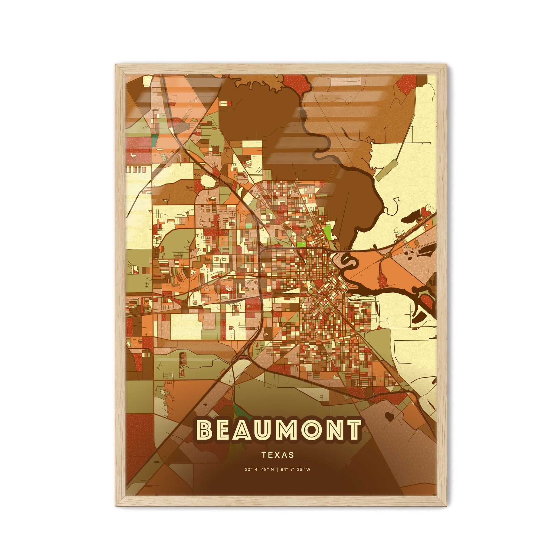 Colorful Beaumont Texas Fine Art Map Farmhouse