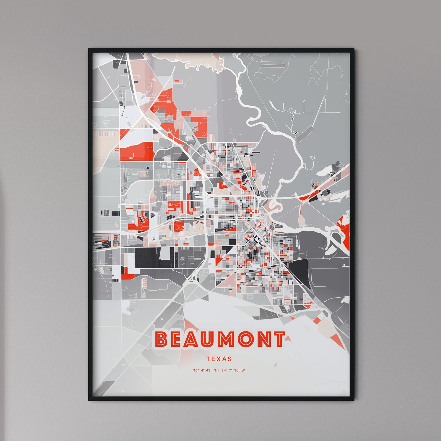 Colorful Beaumont Texas Fine Art Map Modern Expressive
