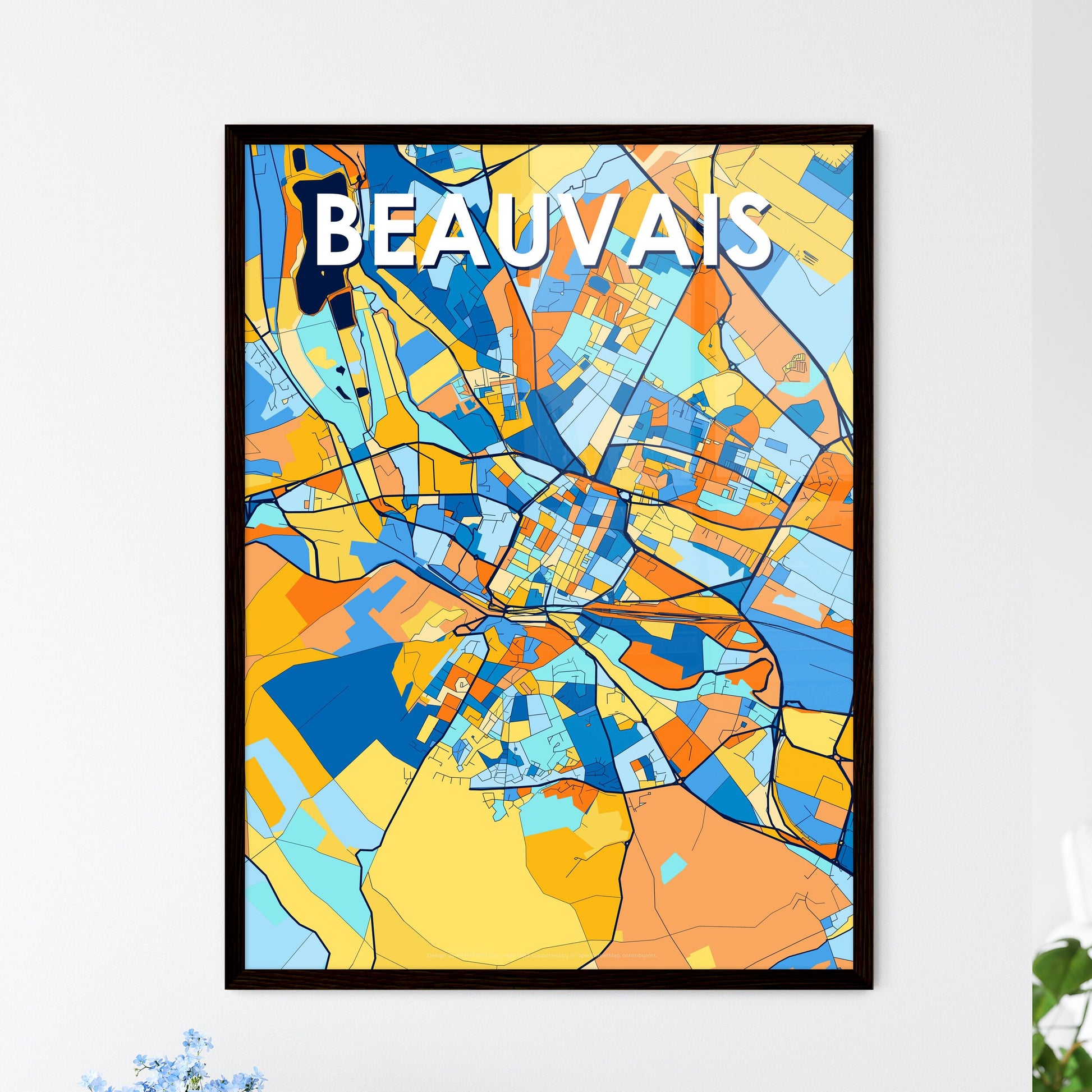 BEAUVAIS FRANCE Vibrant Colorful Art Map Poster Blue Orange