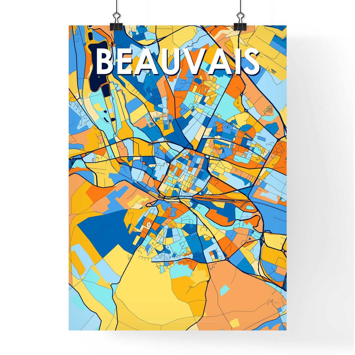 BEAUVAIS FRANCE Vibrant Colorful Art Map Poster Blue Orange