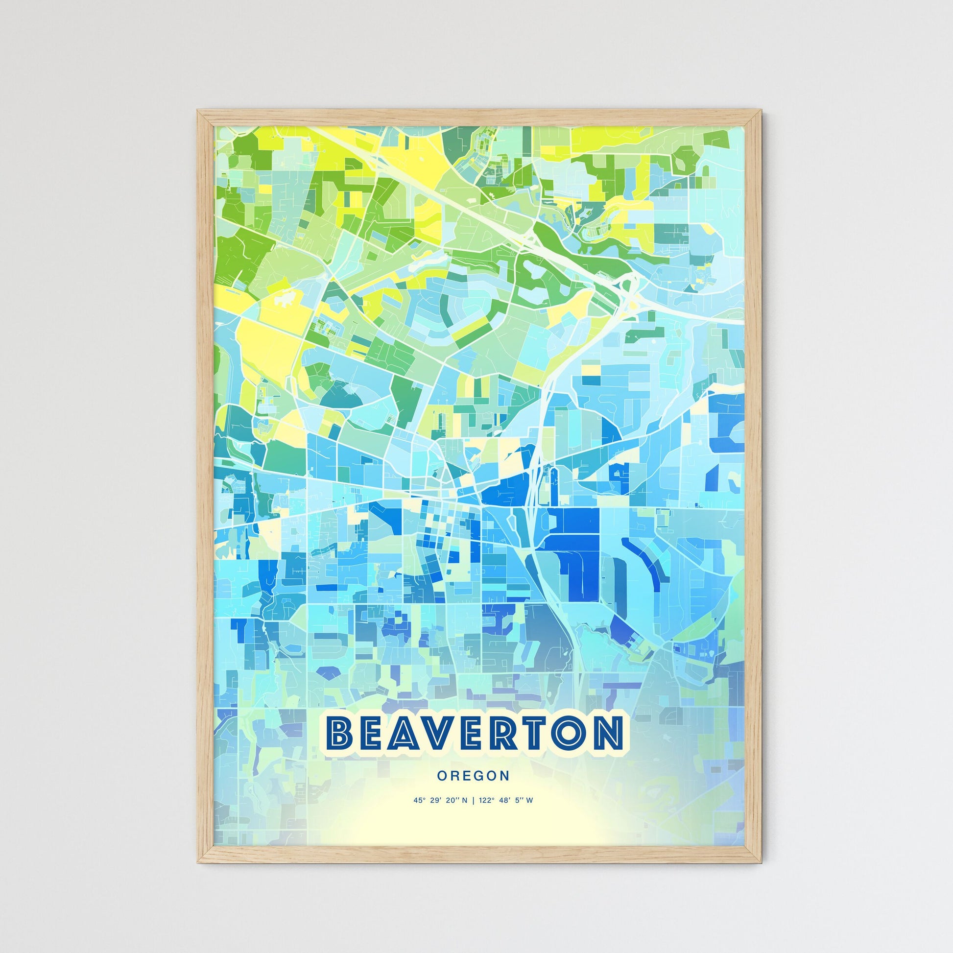 Colorful Beaverton Oregon Fine Art Map Cool Blue
