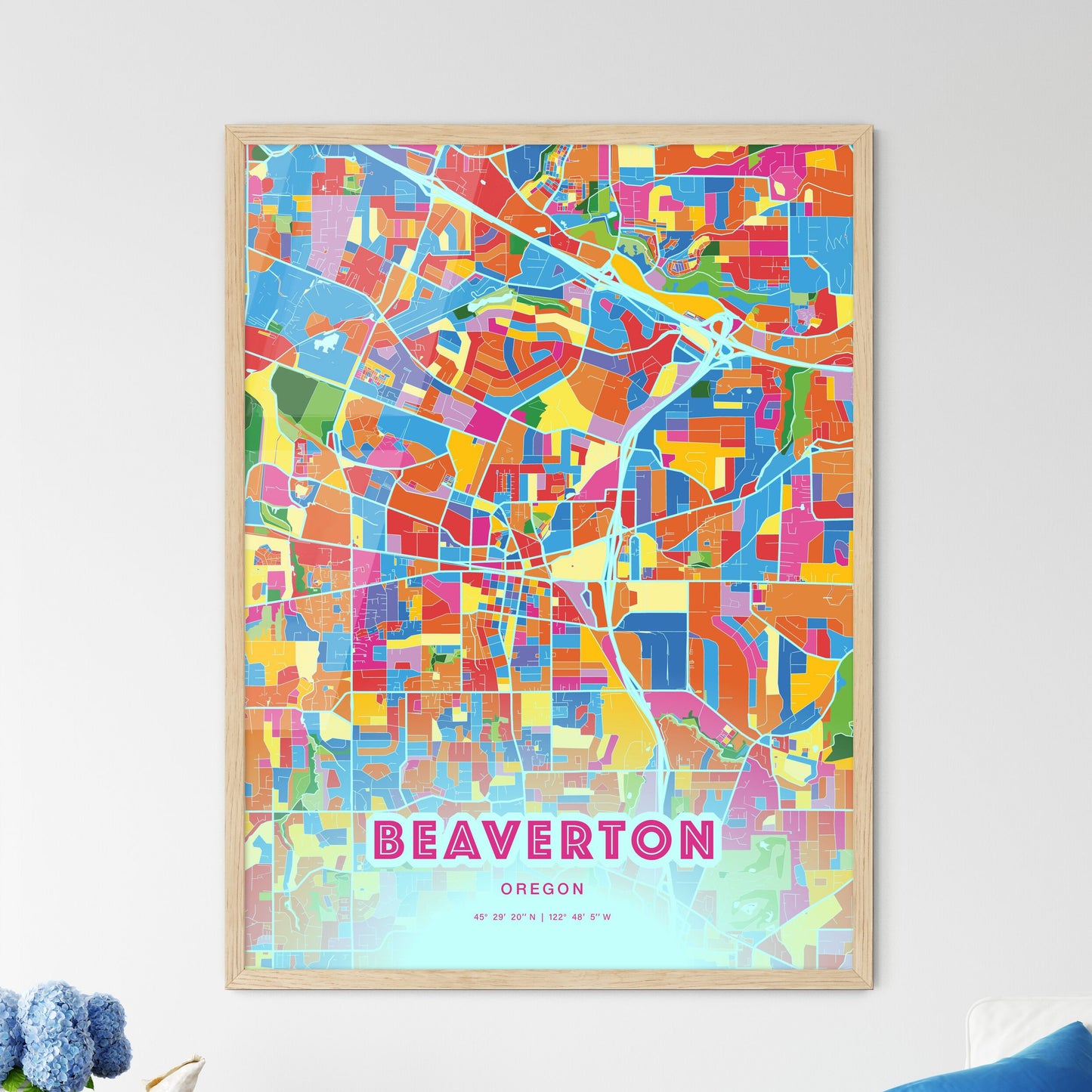 Colorful Beaverton Oregon Fine Art Map Crazy Colors