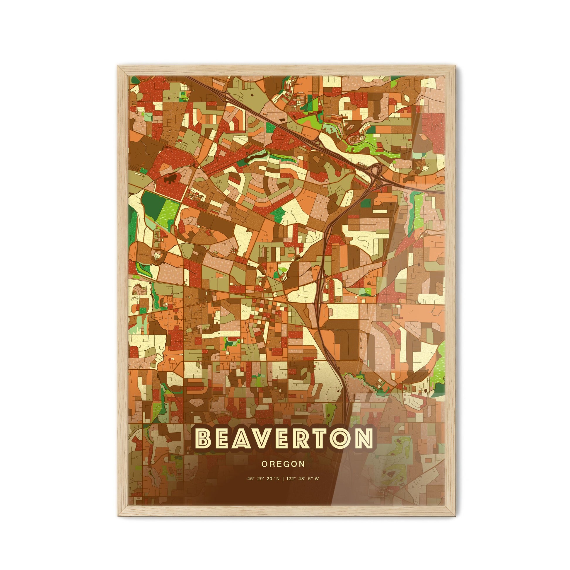 Colorful Beaverton Oregon Fine Art Map Farmhouse